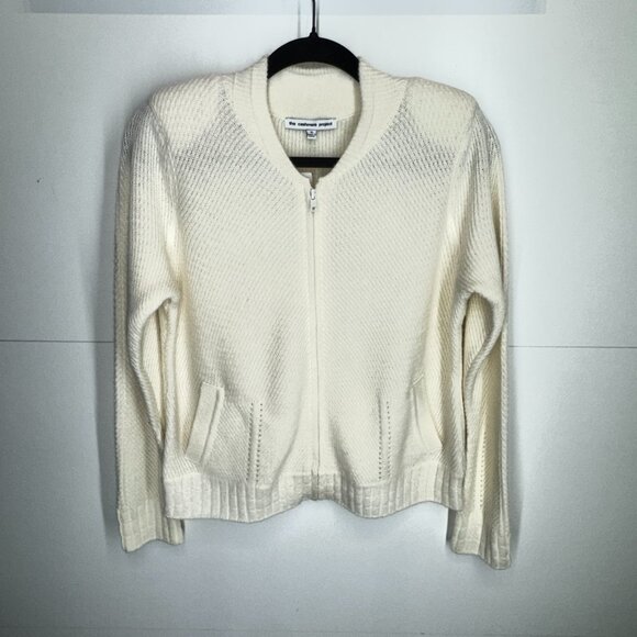 NWT The Cashmere Project Zip Textured Bomber Sweater in Frost White - Picture 12 of 12